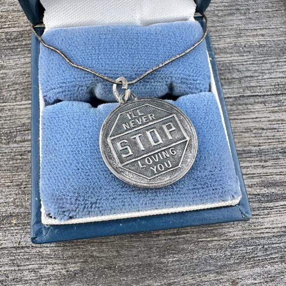 Gothic Vintage Sterling Silver “Never Stop Loving You” Necklace 925 Obsessive - Picture 1 of 6